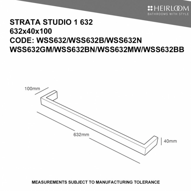 Heirloom Strata Studio 1 Towel Warmer 632mm - Stainless Steel