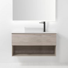 VCBC Soft Solid Surface 1000 Wall-Hung Vanity, 1 Drawer, 1 Open Shelf