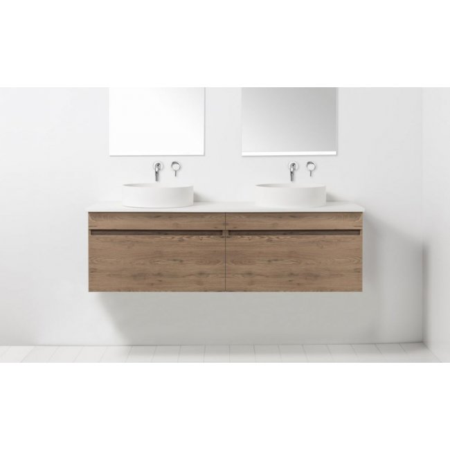 VCBC Soft Solid Surface 1550 Wall-Hung Vanity, 2 Drawers, Double Bowl