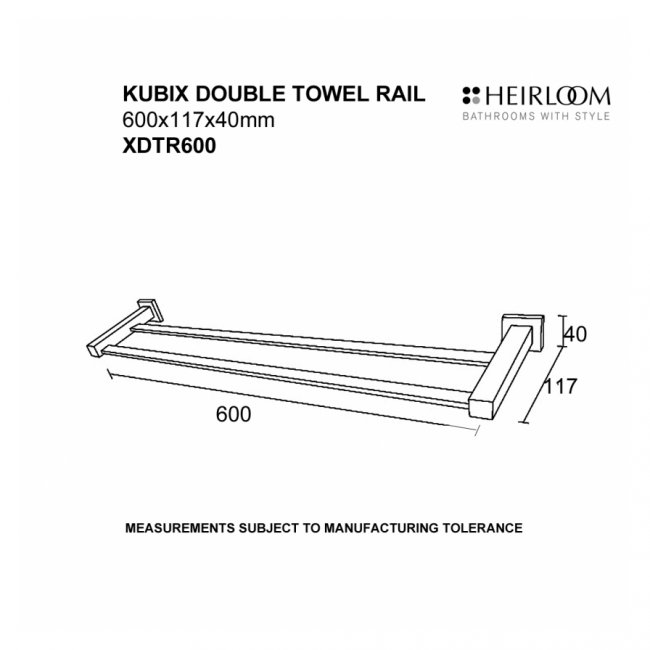 Heirloom Kubix Double Towel Rail 600 