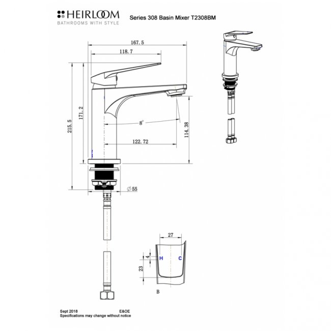 Heirloom 308 Series Basin Mixer - Chrome