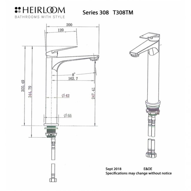 Heirloom 308 Series Tall Basin Mixer - Chrome