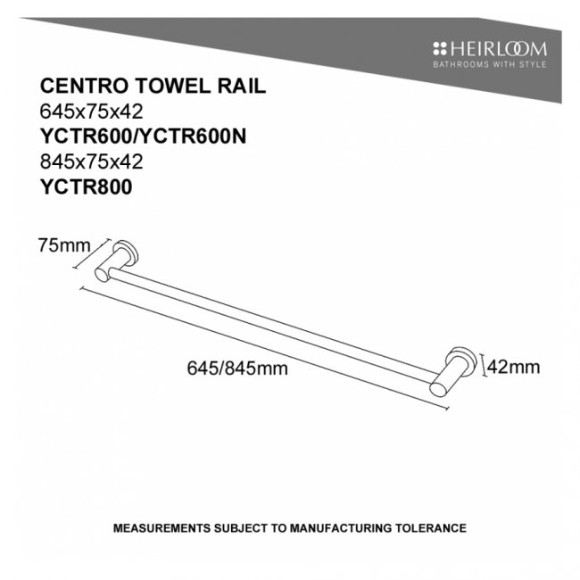 Heirloom Centro Single Towel Rail 600