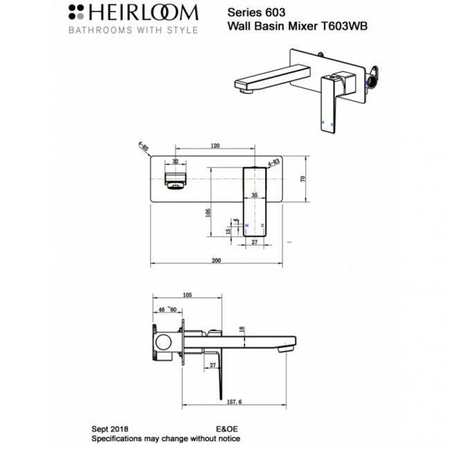 Heirloom 603 Series Wall Basin Mixer