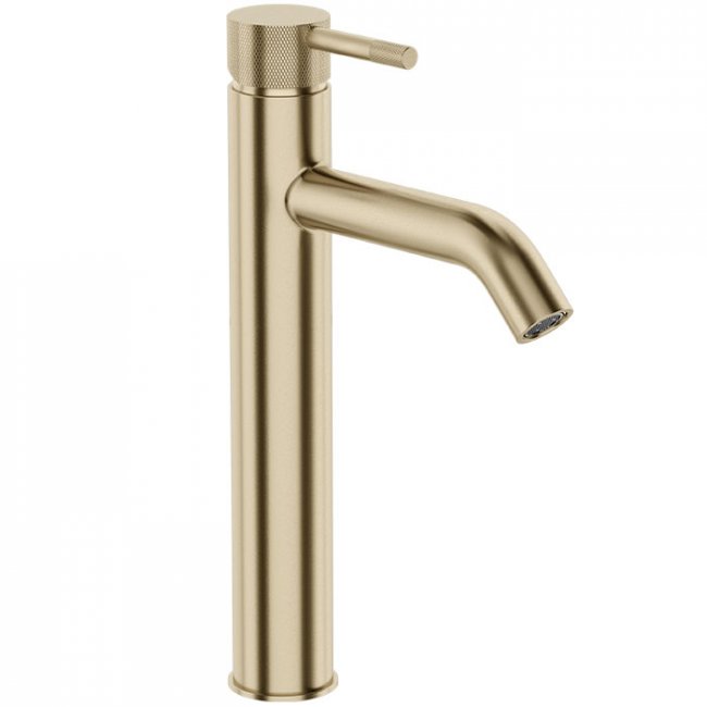 Robertson Elementi Uno Etch Extended Height Basin Mixer Curved Spout - Brushed Brass