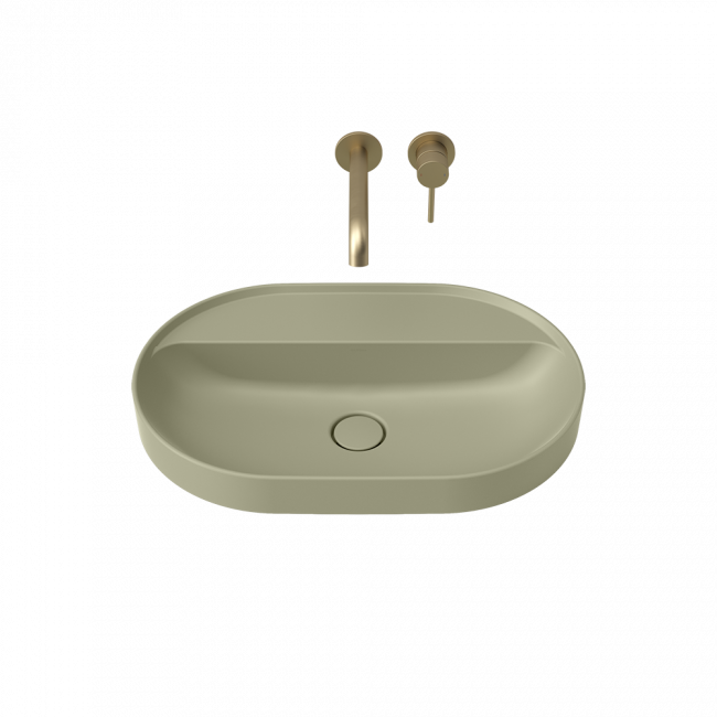 Caroma Liano II 600mm Pill Inset Basin with Tap Landing (0 Tap Hole) - Matte Green 