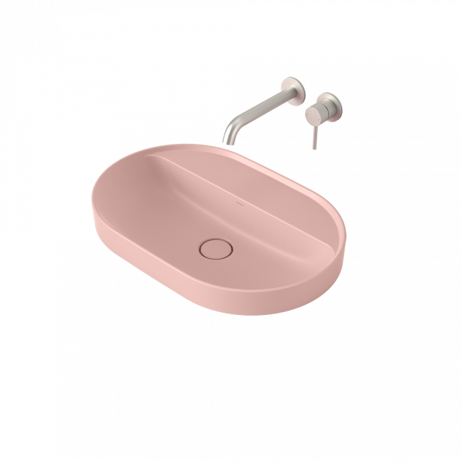 Caroma Liano II 600mm Pill Inset Basin with Tap Landing (0 Tap Hole) - Matte Pink 