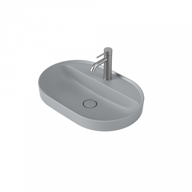 Caroma Liano II 600mm Pill Inset Basin with Tap Landing (1 Tap Hole) - Matte Grey 
