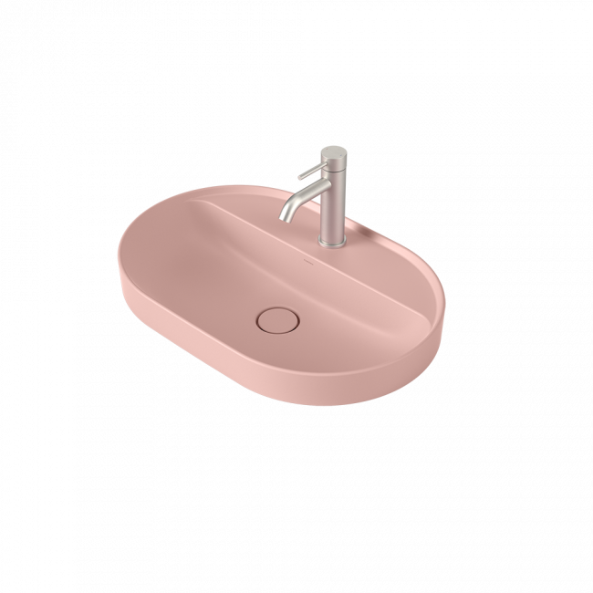 Caroma Liano II 600mm Pill Inset Basin with Tap Landing (1 Tap Hole) - Matte Pink 