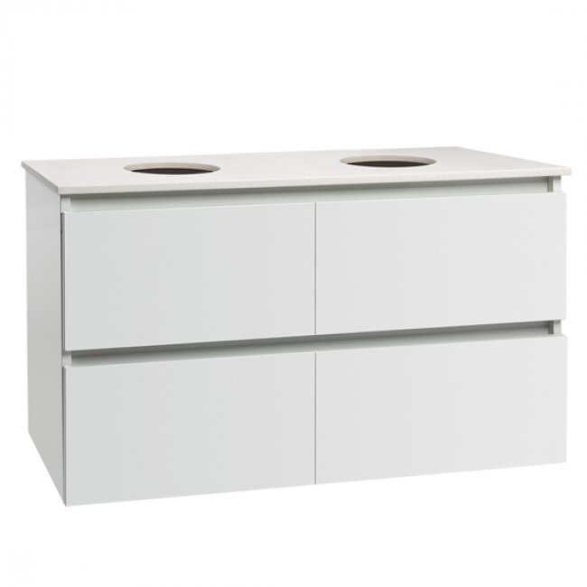 Englefield Valencia Elite Wall Hung 1200mm Vanity, Double Bowl, 4 Drawers, Stone Top
