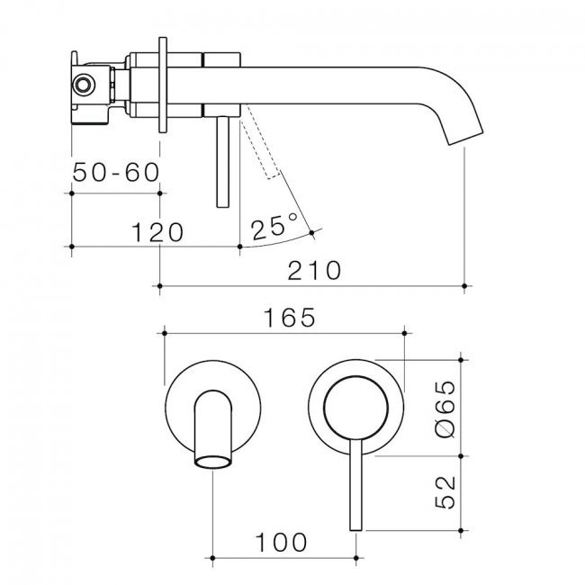 Caroma Liano II 210mm Wall Basin/Bath Mixer - 2x Round Cover Plates - Gunmetal