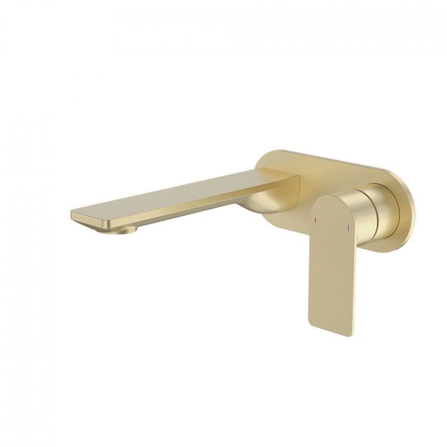 Caroma Urbane II 180mm Wall Basin/Bath Mixer - Round Cover Plate - Brushed Brass