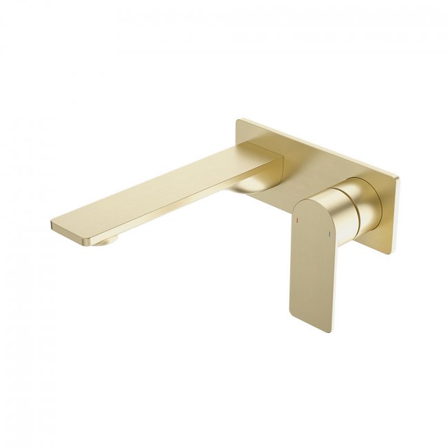 Caroma Urbane II 180mm Wall Basin/Bath Mixer - Rectangle Cover Plate - Brushed Brass