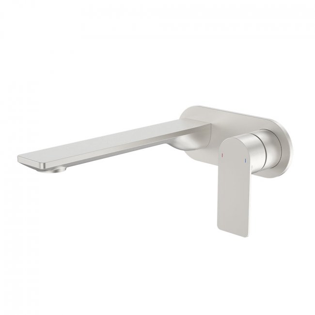 Caroma Urbane II 220mm Wall Basin/Bath Mixer - Rounded Cover Plate - Brushed Nickel
