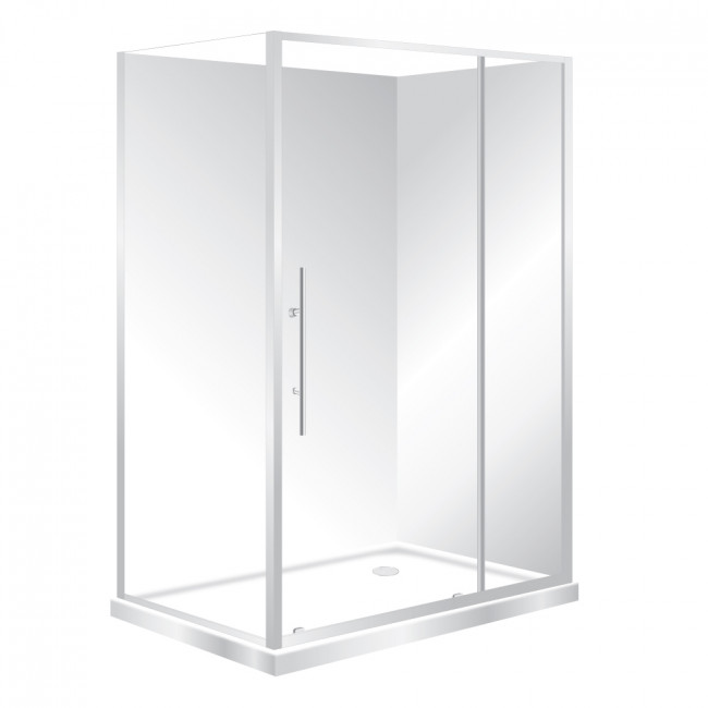 Symphony Showers Aquero 2 Sided, Sliding Door Shower, Flat Wall - White