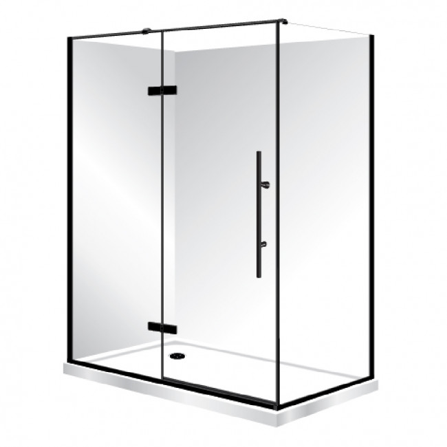 Symphony Showers Premier Frameless 2 Sided Pivot Door Shower, Flat Wall - Black