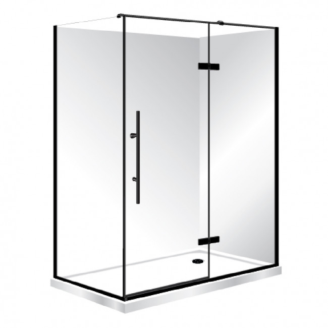 Symphony Showers Premier Frameless 2 Sided Pivot Door Shower, Flat Wall - Black