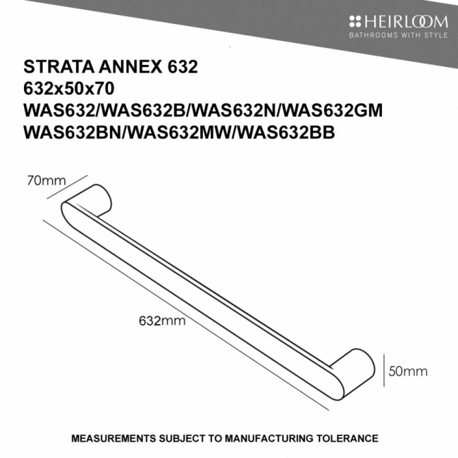 Heirloom Strata Annex Single Bar Towel Warmer 632mm - Noir
