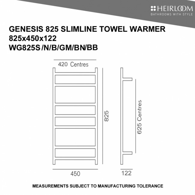 Heirloom Genesis 825 Slim Towel Warmer - Gunmetal