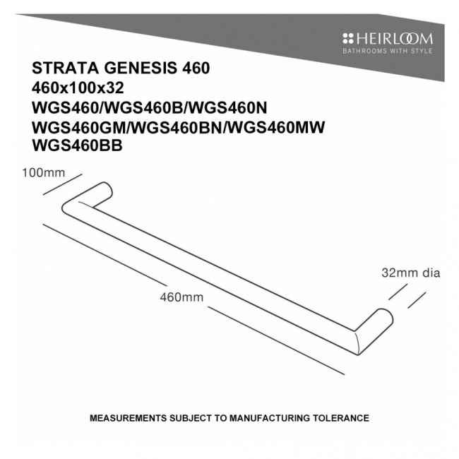 Heirloom Strata Genesis Single Bar Towel Warmer 460mm - Stainless Steel 