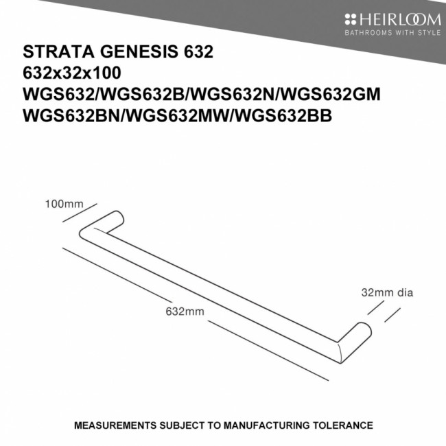 Heirloom Strata Genesis Single Bar Towel Warmer 632mm - Nero