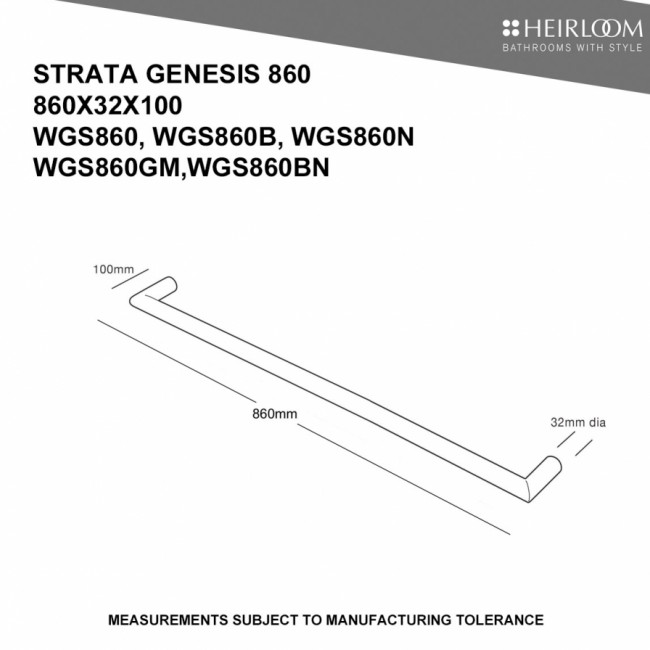 Heirloom Strata Genesis Single Bar Towel Warmer 860mm - Stainless Steel