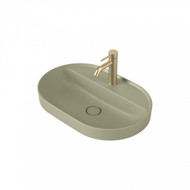 Caroma Liano II 600mm Pill Inset Basin with Tap Landing (1 Tap Hole) - Matte Green 