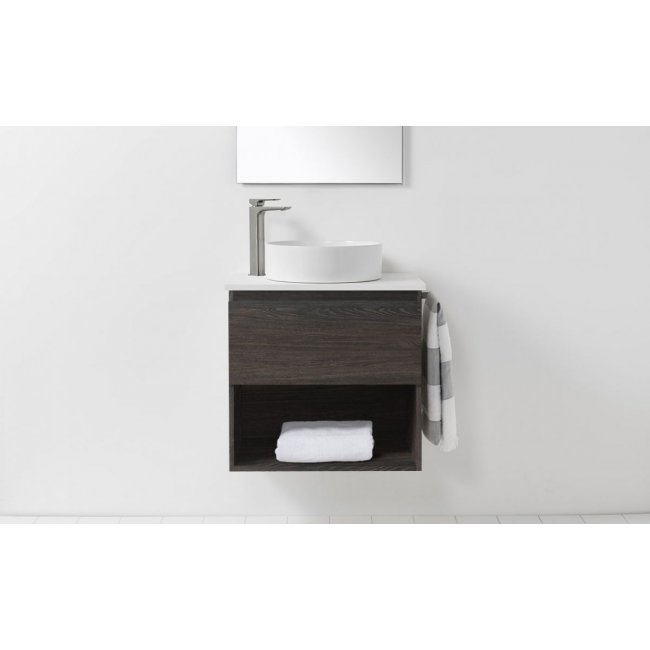 VCBC Soft Solid Surface 650 Wall-Hung Vanity, 1 Drawer, 1 Open Shelf