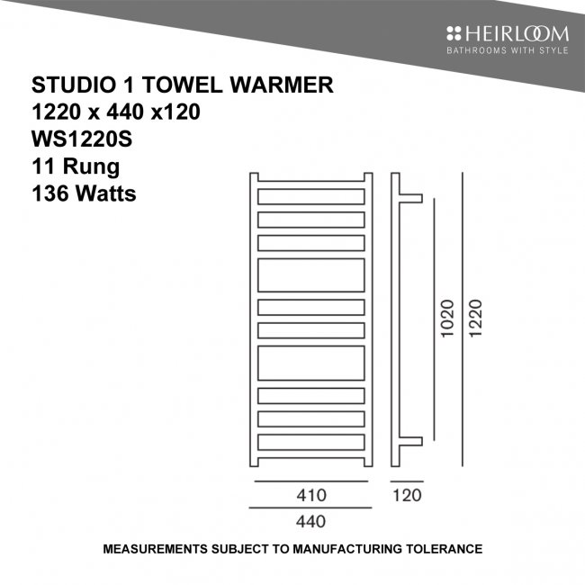 Heirloom Studio 1 1220 Slim Towel Warmer Noir            