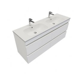 Newtech Brookfield 1500 Wall Hung Vanity, Double Basin, 4 Drawer