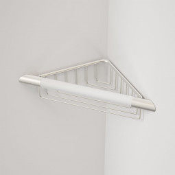 Caroma Opal Support Corner Shower Support Rail with Basket - Brushed Nickel