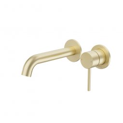 Caroma Liano II 175mm Wall Basin/Bath Mixer - 2x Round Cover Plates - Brushed Brass