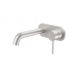 Caroma Liano II 175mm Wall Basin/Bath Mixer - Rounded Cover Plate - Brushed Nickel