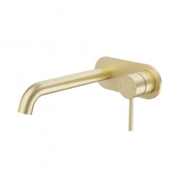 Caroma Liano II 210mm Wall Basin/Bath Mixer - Rounded Cover Plate - Brushed Brass