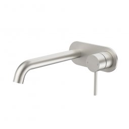 Caroma Liano II 210mm Wall Basin/Bath Mixer - Rounded Cover Plate - Brushed Nickel