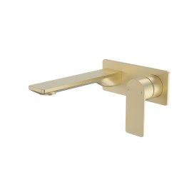 Caroma Urbane II 180mm Wall Basin/Bath Mixer - Rectangle Cover Plate - Brushed Brass