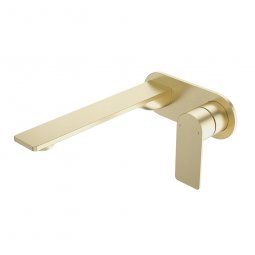 Caroma Urbane II 220mm Wall Basin/Bath Mixer - Rounded Cover Plate - Brushed Brass