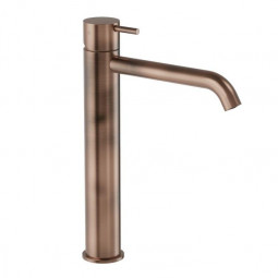 Plumbline Buddy High Curved Spout Basin Mixer - Brushed Copper Organic
