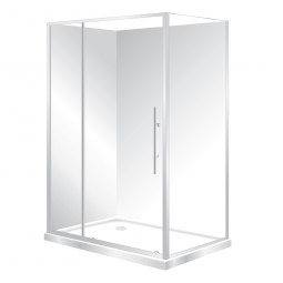 Symphony Showers Aquero 2 Sided Sliding Door Shower, Flat Wall - White