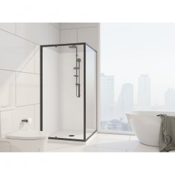 Crest Showers Zenith Black Framed Pivot Door Sets & Acrylic Base Shower System
