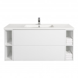 Aquatica Katrina White Vanity Cabinet and Top 1200mm, 2 Drawers, 2 Side Shelves