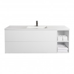 Aquatica Katrina White Vanity Cabinet and Top 1500mm, 2 Drawers, 1 Side Shelf