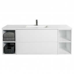 Aquatica Katrina White Vanity Cabinet and Top 1500mm, 2 Drawers, 2 Side Shelves