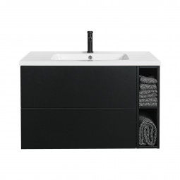 Aquatica Katrina Black Vanity Cabinet and Top 900mm, 2 Drawers, 1 Side Shelf