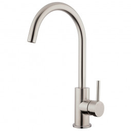 Voda Stainless Gooseneck Minimal Sink Mixer with Cold Start - Brushed Stainless 