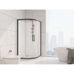 Crest Showers Zenith Black Framed Round Front Sliding Door Set & Acrylic Base Shower System