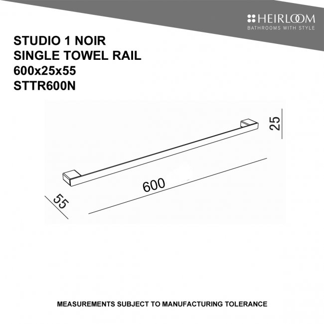 Heirloom Studio 1 Noir Towel Rail 600mm