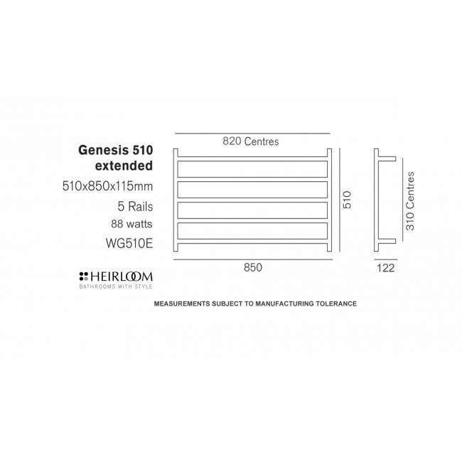 Heirloom Genesis 510 Extended Towel Warmer - Stainless Steel