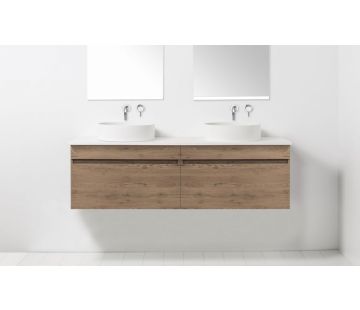Soft Solid Surface 1550 Wall-Hung Vanity, 2 Drawers, Double Bowl