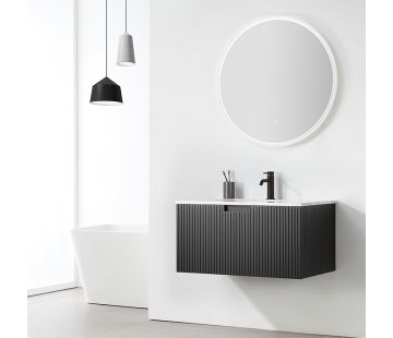 Riga 1400 Wall Vanity W/ Marble Top 2th - Matt Black